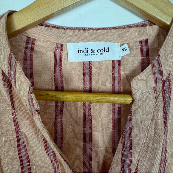 Indi & Cold Button Front Striped Blouse Puff Sleeve - Picture 4 of 7